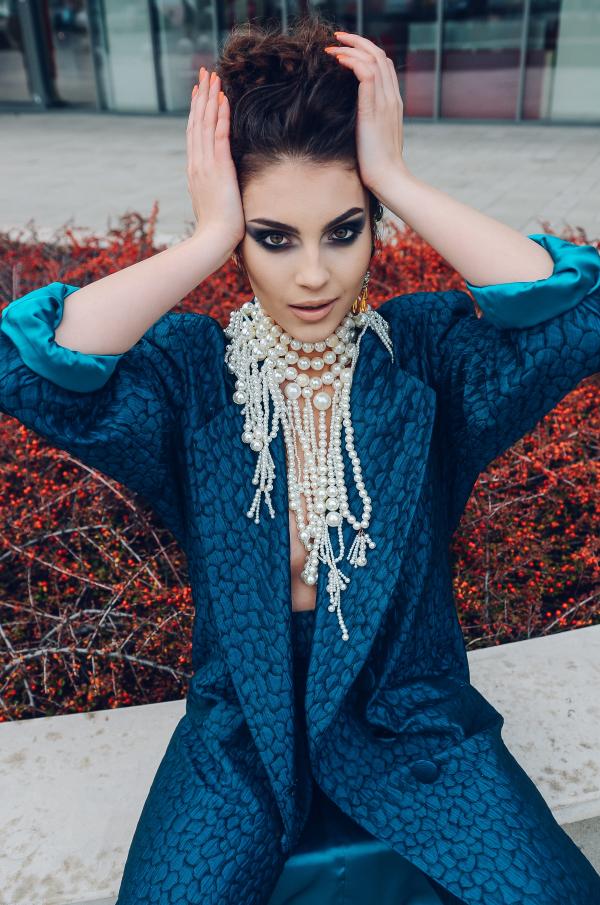 Woman Wearing Blue Long-sleeved Dress