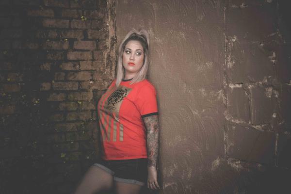 Woman Wearing Red and Black T-shirt
