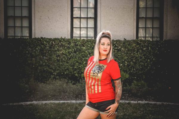 Woman Wearing Red Crew-neck T-shirt
