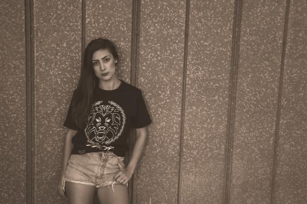 Woman Wearing White and Black Crew-neck T-shirt