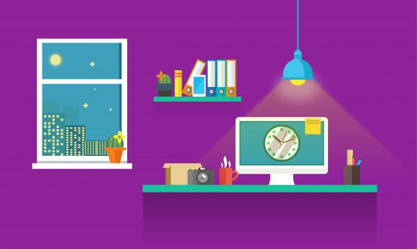 Work Desk - Working Till Late - Illustration