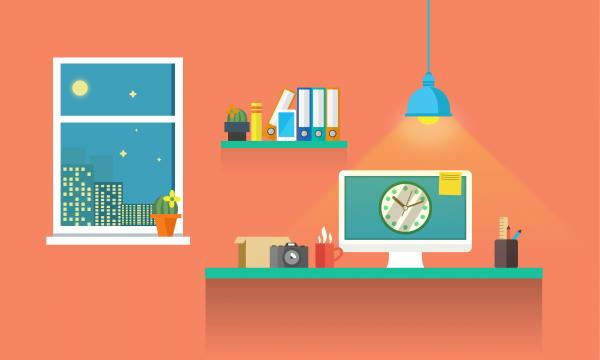 Work Desk - Working Till Late - Illustration