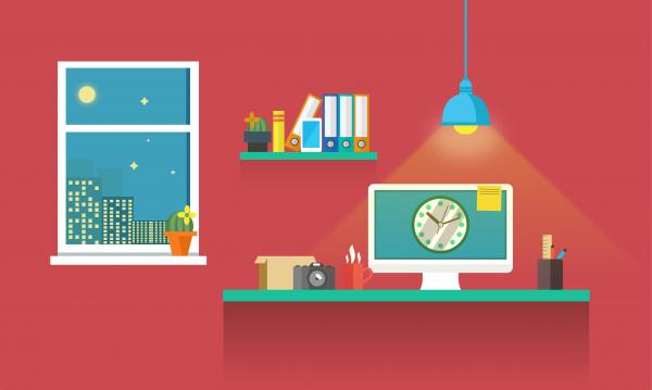 Work Desk - Working Till Late - Illustration