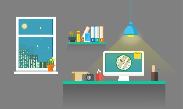 Work Desk - Working Till Late - Illustration