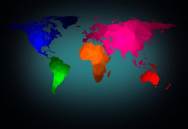 World map with modern triangle pattern
