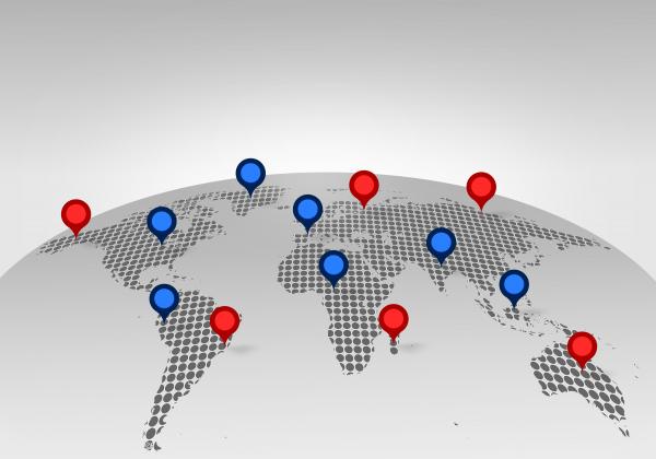 World Map with Place Markers - Globalization Concept