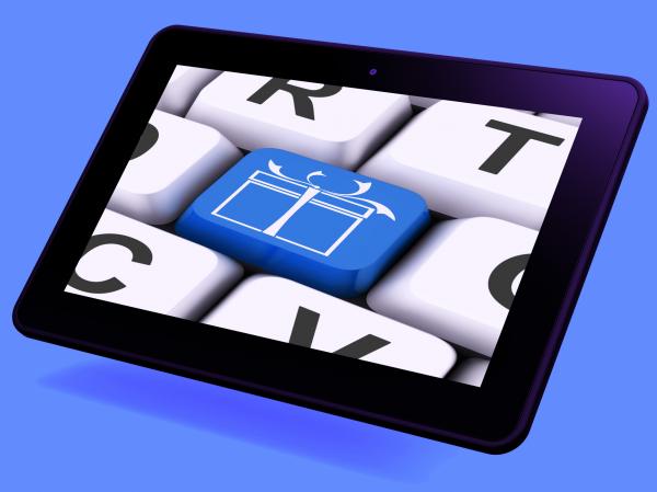 Xmas Present Key Tablet Means Happy Christmas