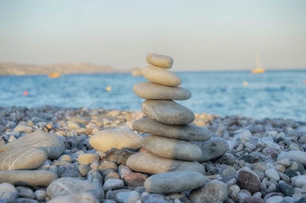 Zen-like pyramid of stone on the beach